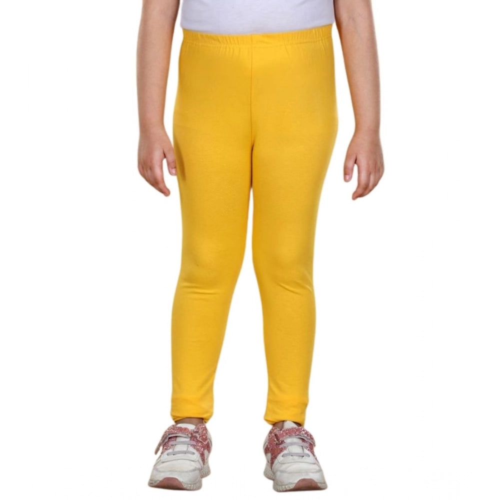 HamariDookan Girl's Cotton Lycra Solid Elasticated Leggings (Yellow)