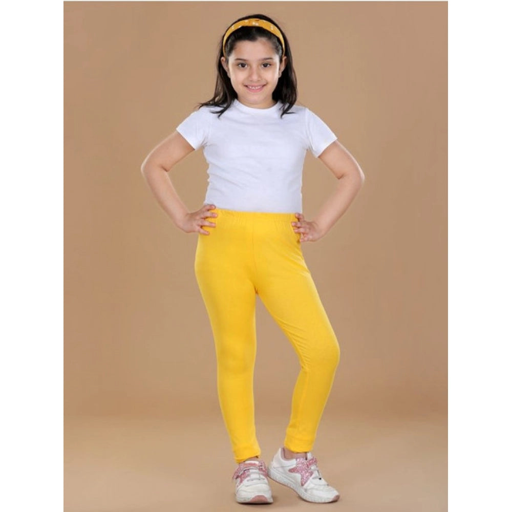 HamariDookan Girl's Cotton Lycra Solid Elasticated Leggings (Yellow)