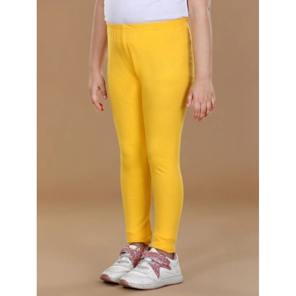 HamariDookan Girl's Cotton Lycra Solid Elasticated Leggings (Yellow)