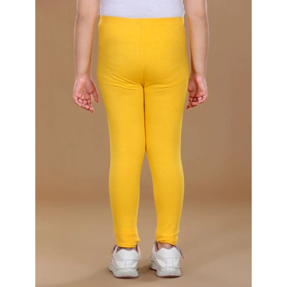HamariDookan Girl's Cotton Lycra Solid Elasticated Leggings (Yellow)