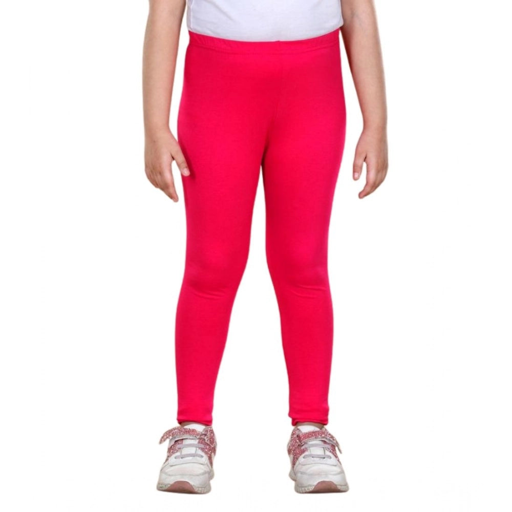 HamariDookan Girl's Cotton Lycra Solid Elasticated Leggings (Dark Pink)