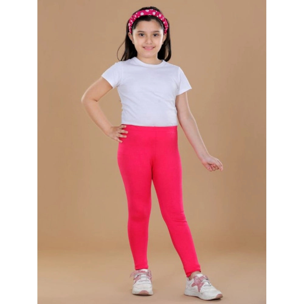 HamariDookan Girl's Cotton Lycra Solid Elasticated Leggings (Dark Pink)