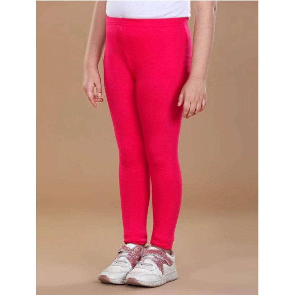 HamariDookan Girl's Cotton Lycra Solid Elasticated Leggings (Dark Pink)