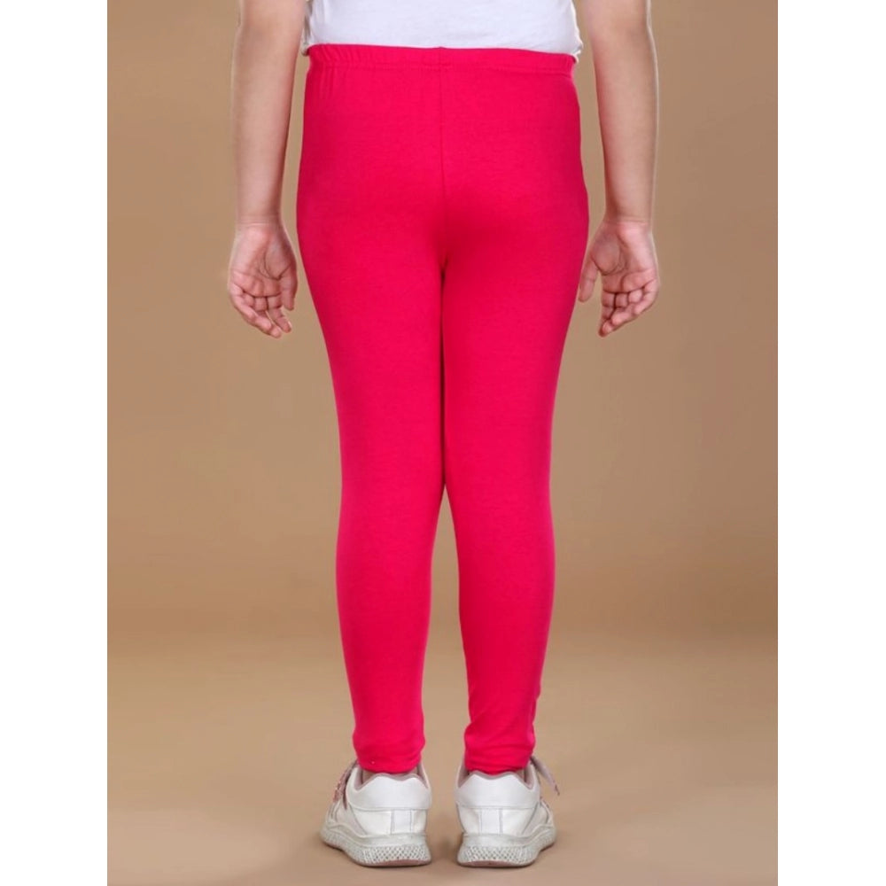 HamariDookan Girl's Cotton Lycra Solid Elasticated Leggings (Dark Pink)