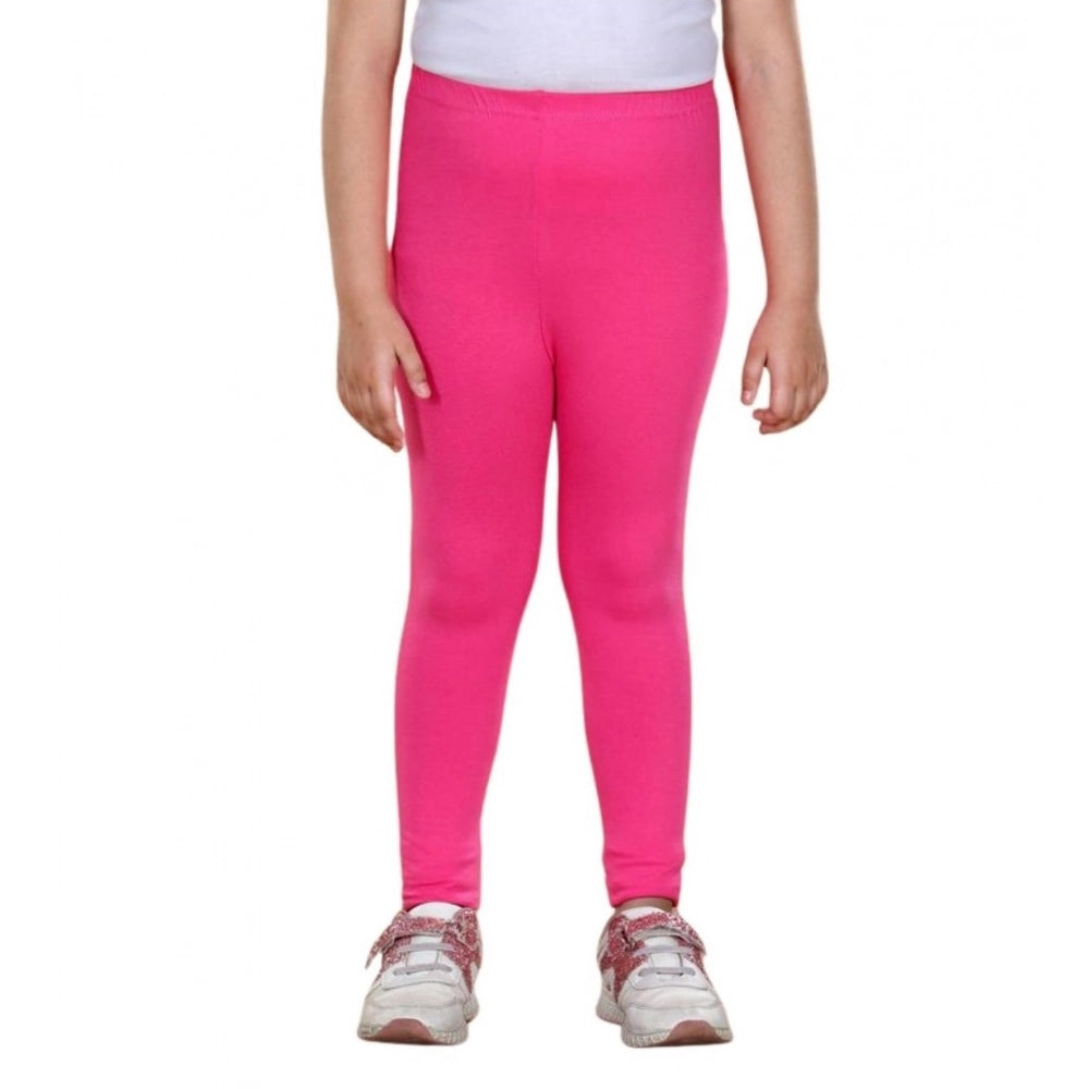 HamariDookan Girl's Cotton Lycra Solid Elasticated Leggings (Pink)