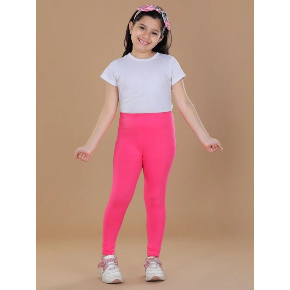 HamariDookan Girl's Cotton Lycra Solid Elasticated Leggings (Pink)