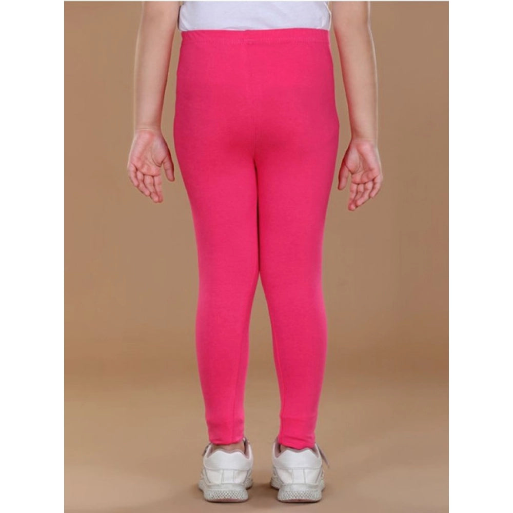 HamariDookan Girl's Cotton Lycra Solid Elasticated Leggings (Pink)