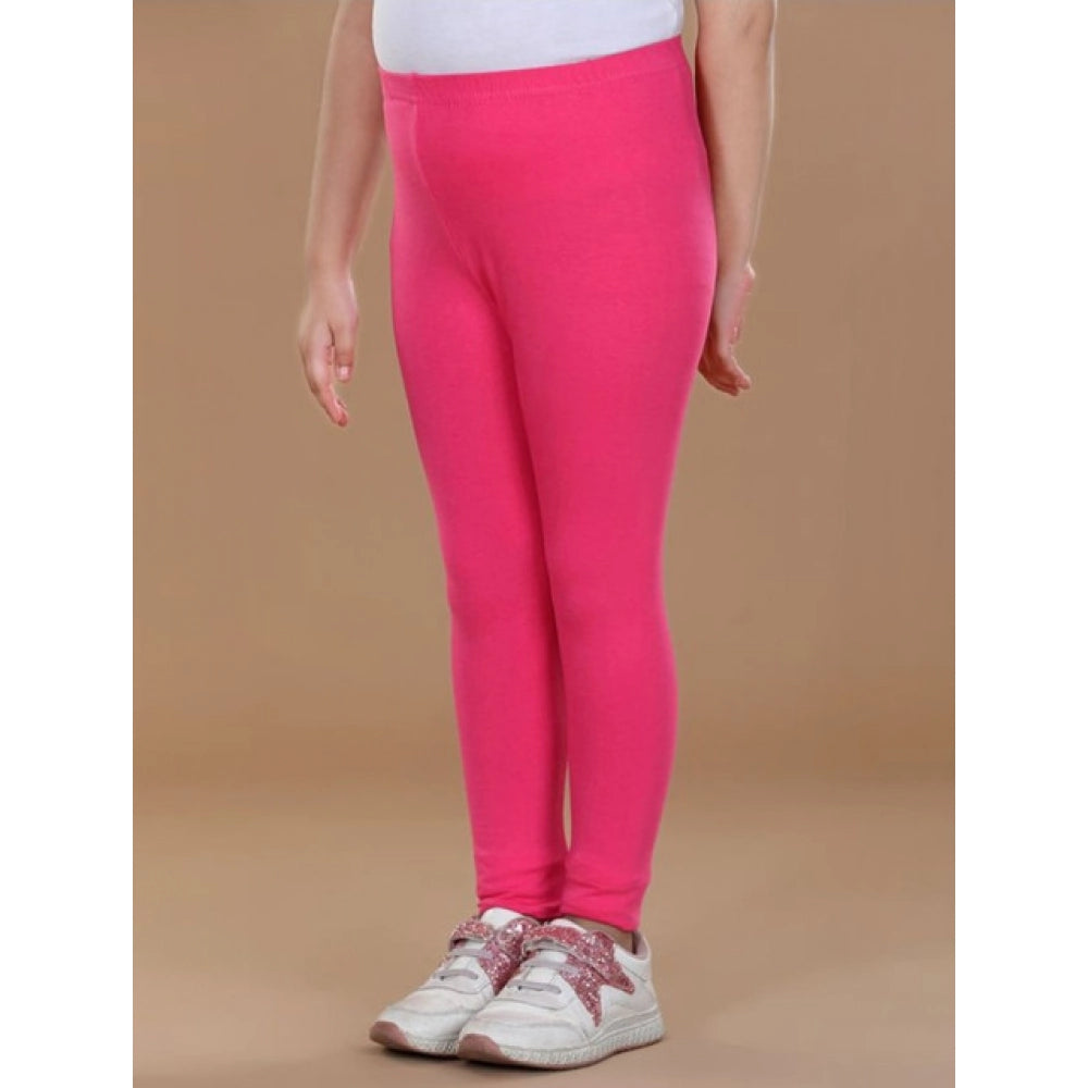 HamariDookan Girl's Cotton Lycra Solid Elasticated Leggings (Pink)