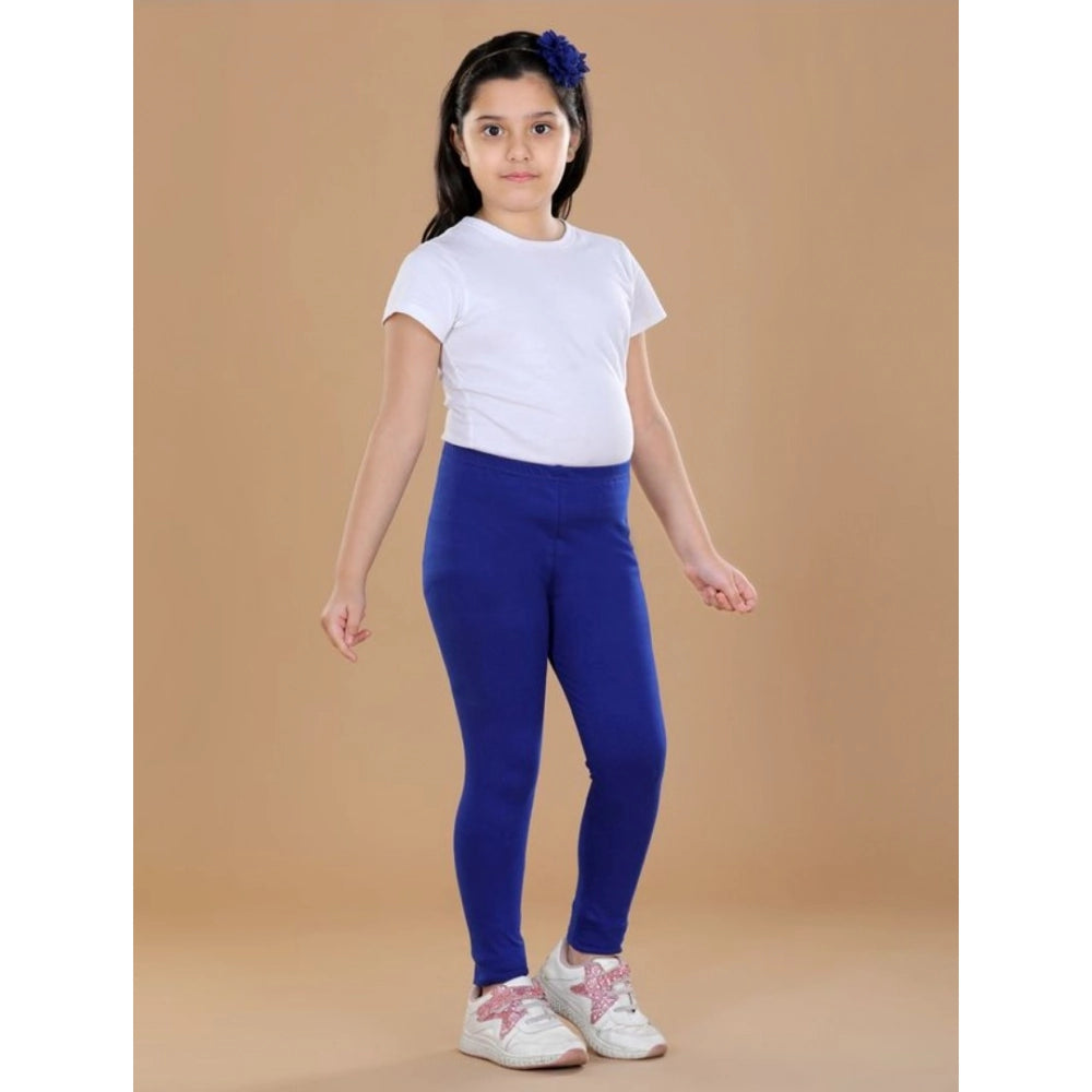 HamariDookan Girl's Cotton Lycra Solid Elasticated Leggings (Blue)