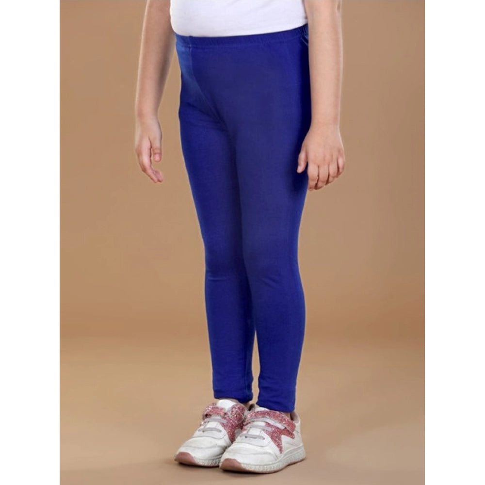 HamariDookan Girl's Cotton Lycra Solid Elasticated Leggings (Blue)