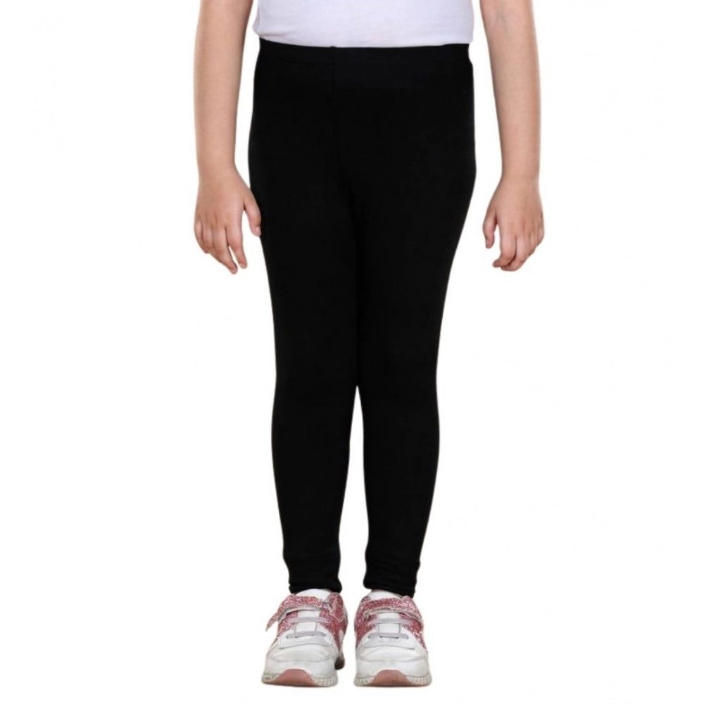 HamariDookan Girl's Cotton Lycra Solid Elasticated Leggings (Black)