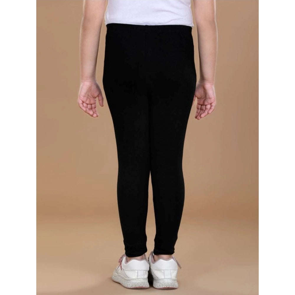 HamariDookan Girl's Cotton Lycra Solid Elasticated Leggings (Black)