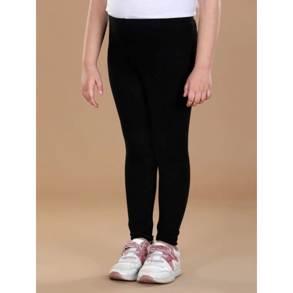 HamariDookan Girl's Cotton Lycra Solid Elasticated Leggings (Black)
