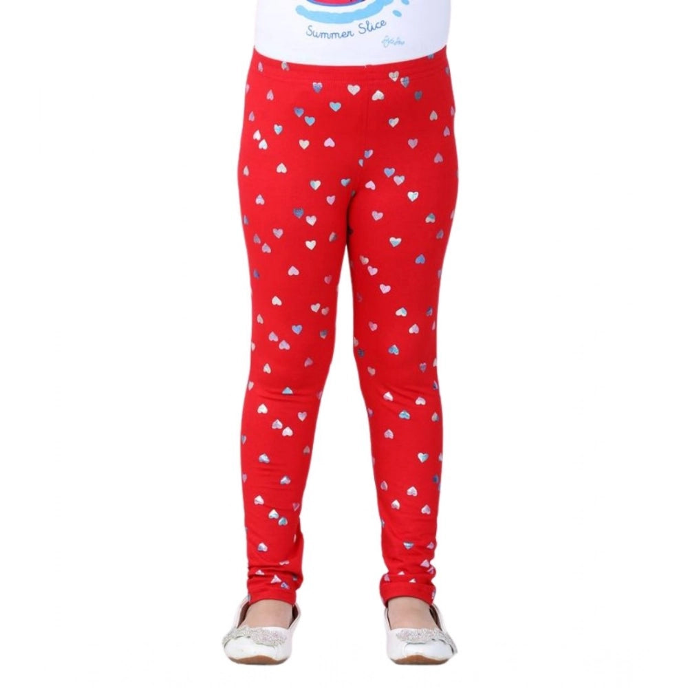 HamariDookan Girl's Cotton Lycra Embellished Elasticated Leggings (Red)