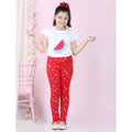 HamariDookan Girl's Cotton Lycra Embellished Elasticated Leggings (Red)