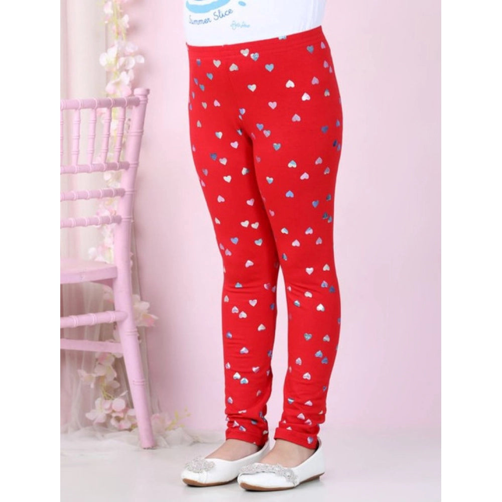 HamariDookan Girl's Cotton Lycra Embellished Elasticated Leggings (Red)