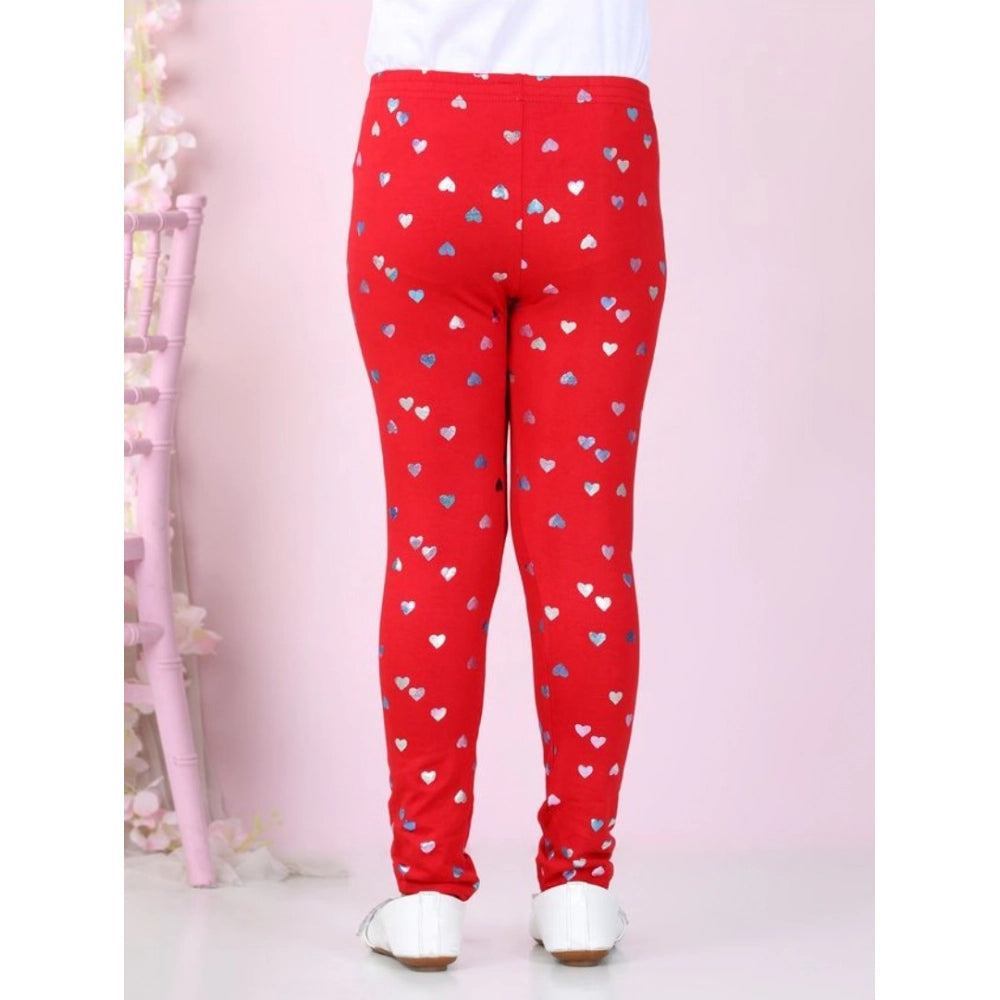 HamariDookan Girl's Cotton Lycra Embellished Elasticated Leggings (Red)
