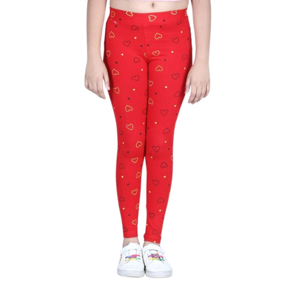 HamariDookan Girl's Cotton Lycra Printed Elasticated Leggings (Red)