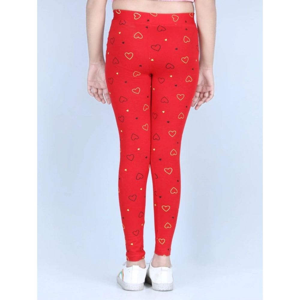 HamariDookan Girl's Cotton Lycra Printed Elasticated Leggings (Red)