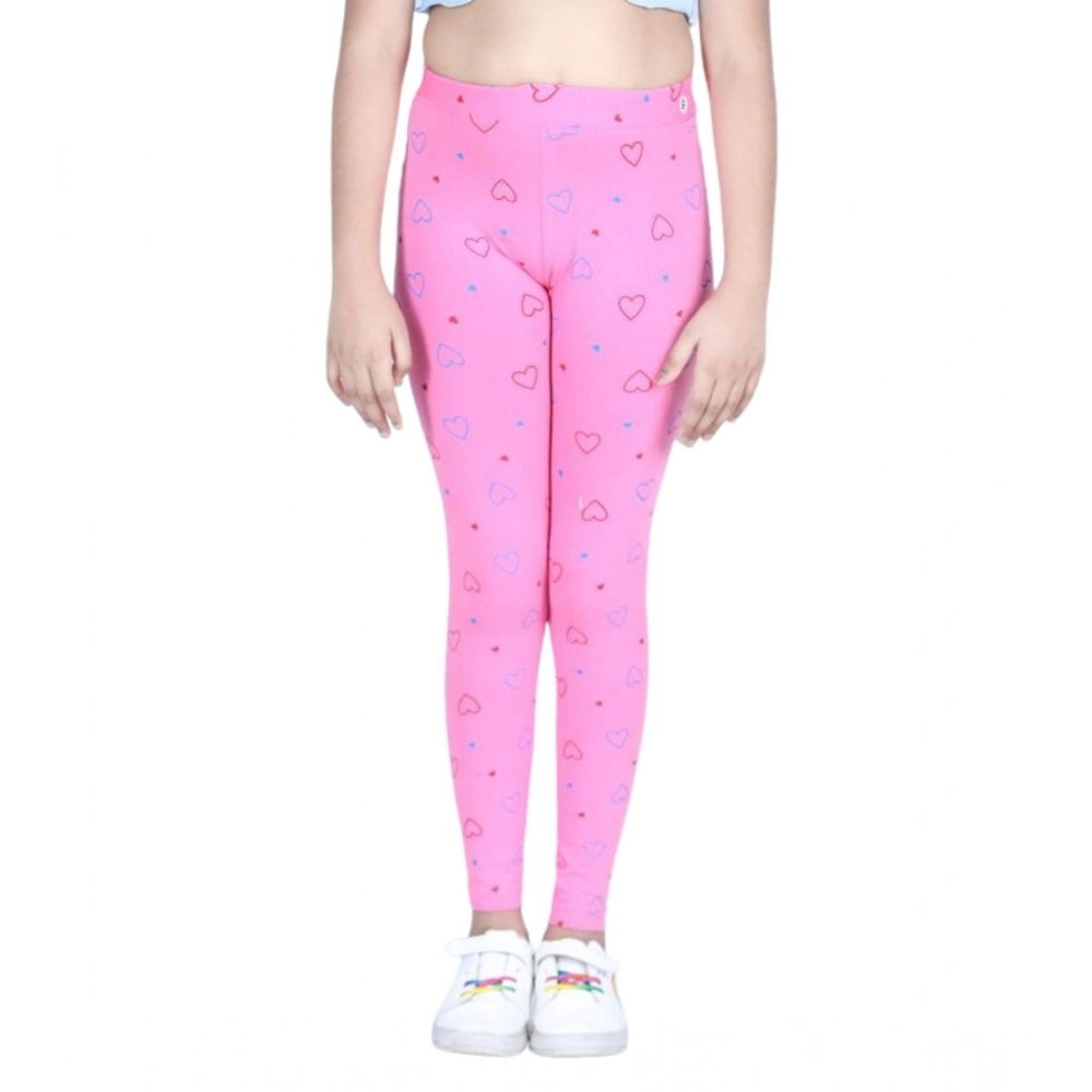 HamariDookan Girl's Cotton Lycra Printed Elasticated Leggings (Light Pink)