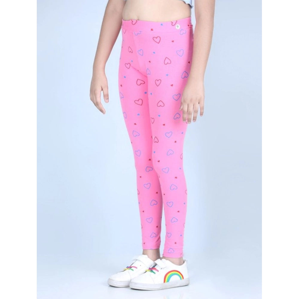 HamariDookan Girl's Cotton Lycra Printed Elasticated Leggings (Light Pink)