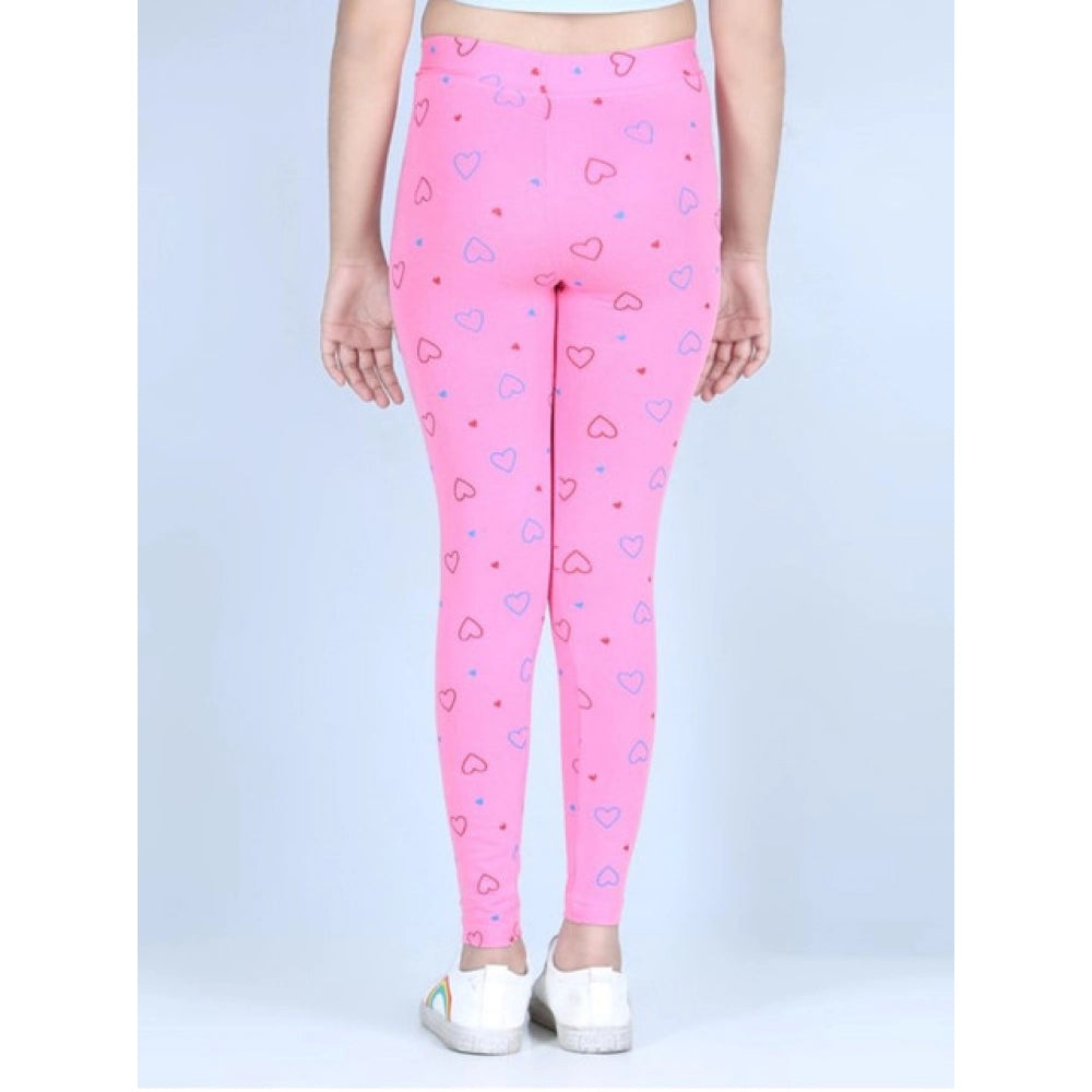 HamariDookan Girl's Cotton Lycra Printed Elasticated Leggings (Light Pink)