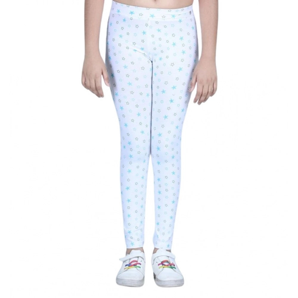 HamariDookan Girl's Cotton Lycra Printed Elasticated Leggings (White)