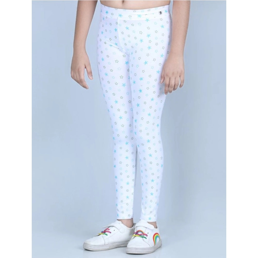 HamariDookan Girl's Cotton Lycra Printed Elasticated Leggings (White)