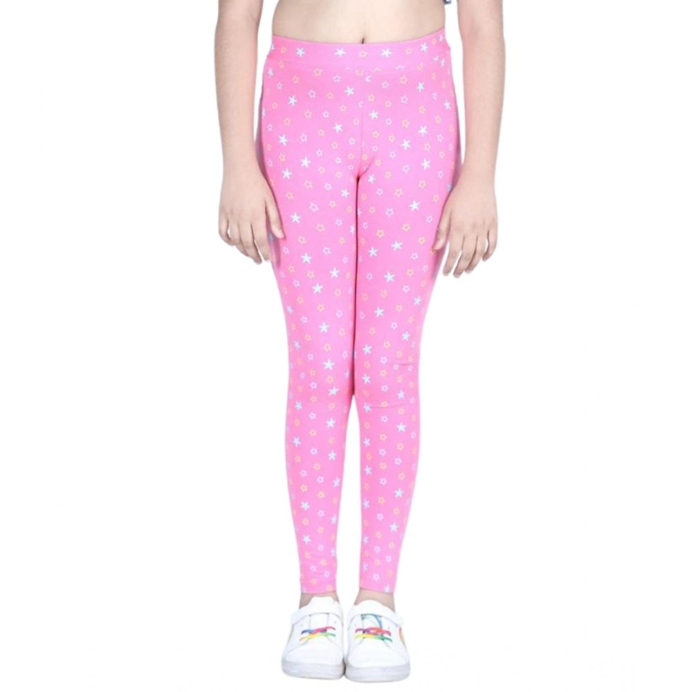 HamariDookan Girl's Cotton Lycra Printed Elasticated Leggings (Pink)