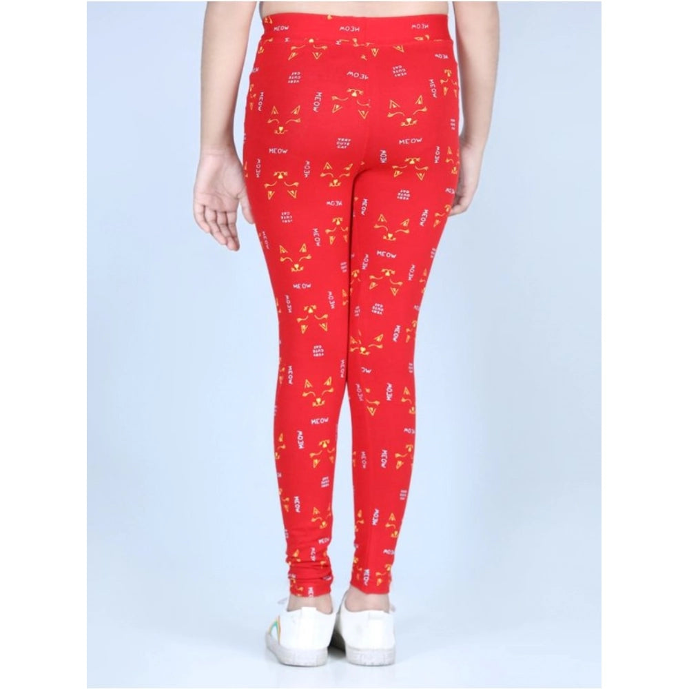 HamariDookan Girl's Cotton Lycra Printed Elasticated Leggings (Red)