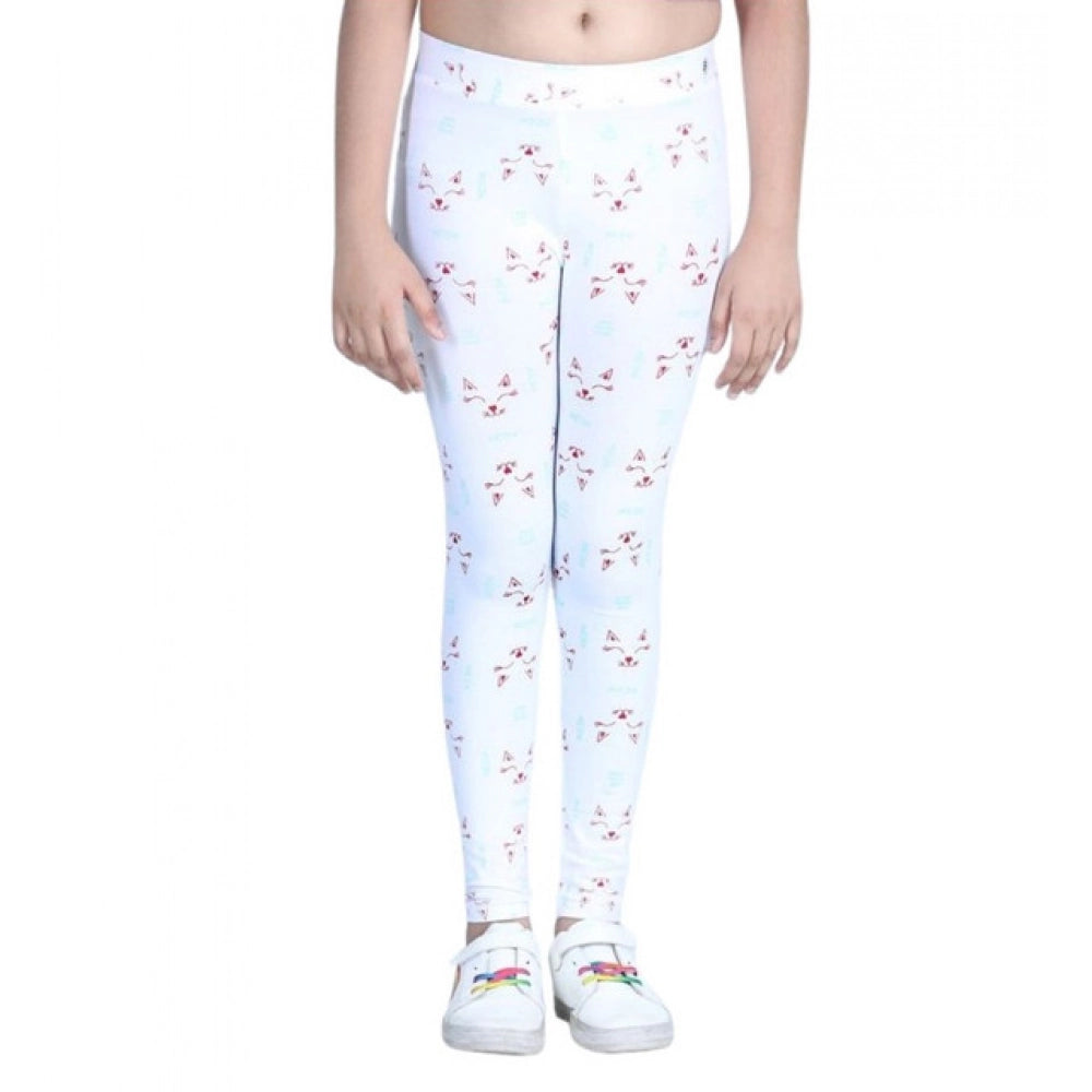 HamariDookan Girl's Cotton Lycra Printed Elasticated Leggings (White)