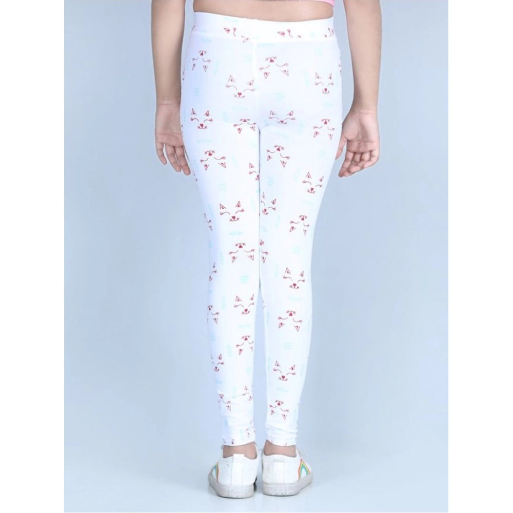 HamariDookan Girl's Cotton Lycra Printed Elasticated Leggings (White)