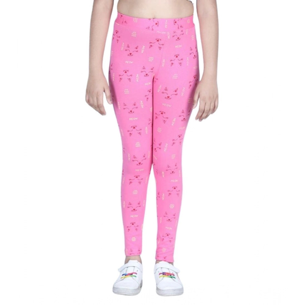 HamariDookan Girl's Cotton Lycra Printed Elasticated Leggings (Pink)