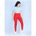 HamariDookan Girl's Cotton Lycra Printed Elasticated Leggings (Red)