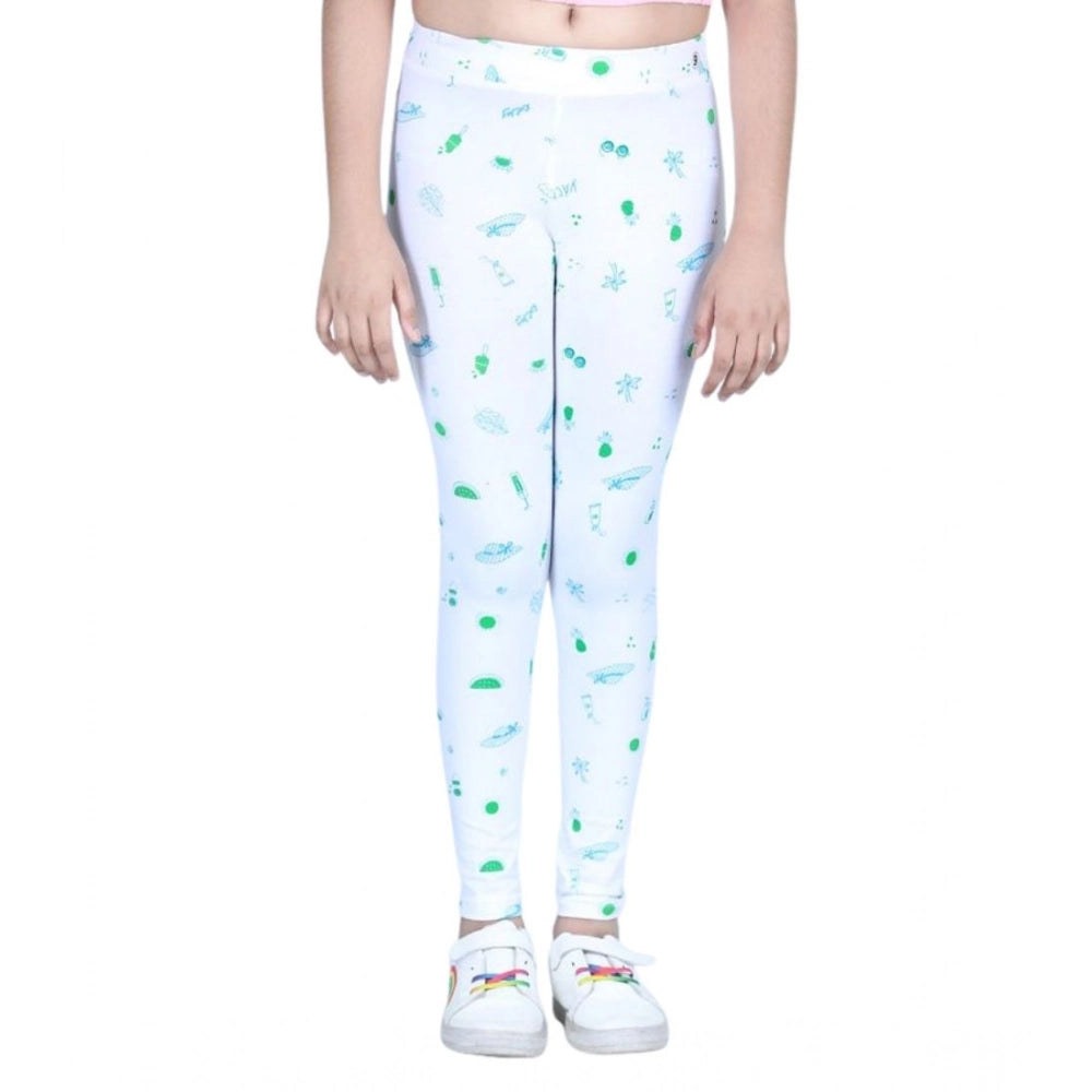 HamariDookan Girl's Cotton Lycra Printed Elasticated Leggings (White)