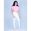 HamariDookan Girl's Cotton Lycra Printed Elasticated Leggings (White)