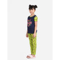 HamariDookan Girl's Cotton Hosiery Printed Night Suit Set (Navy-Green)