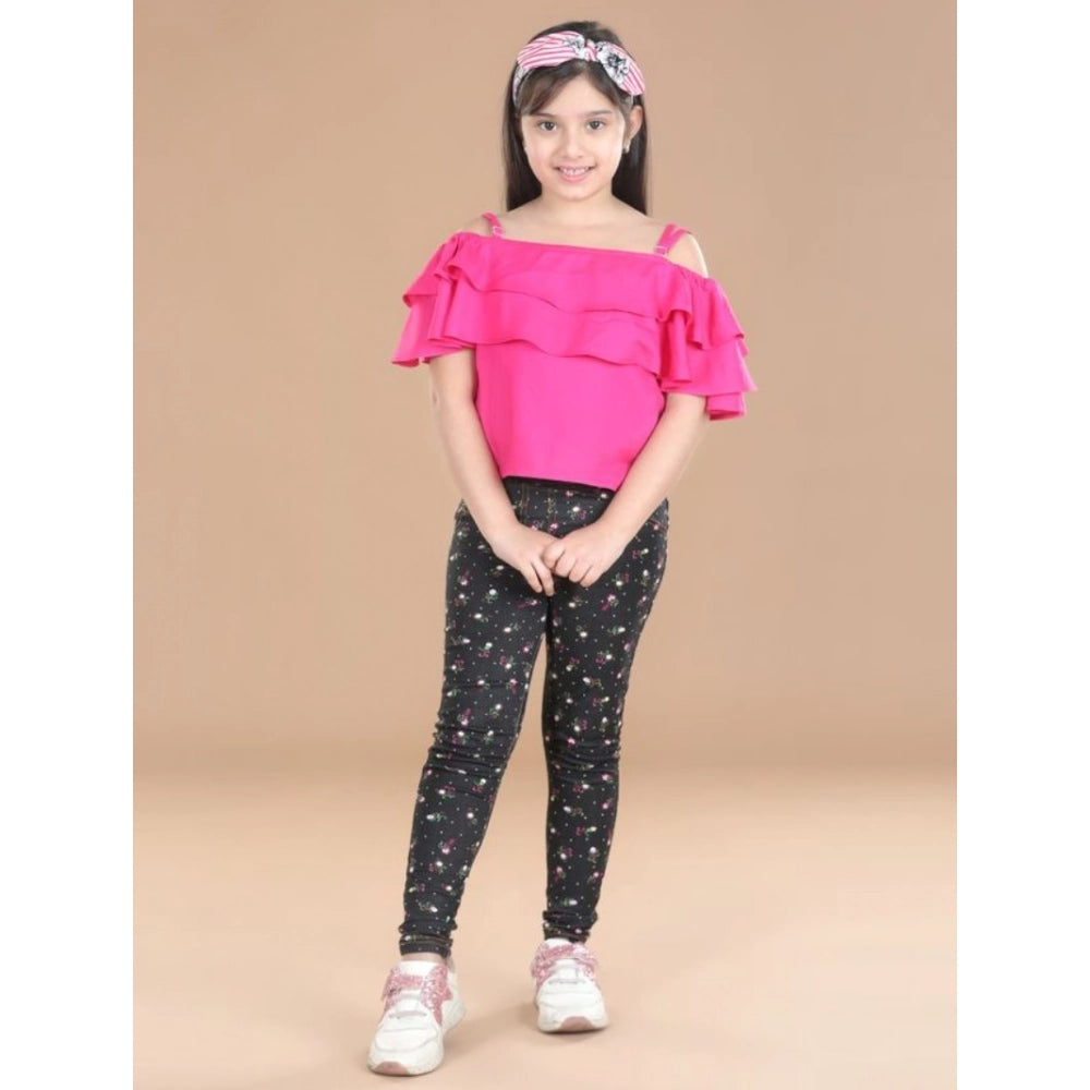 HamariDookan Girl's Cotton Floral Elasticated Jegging and Top Set (Pink)