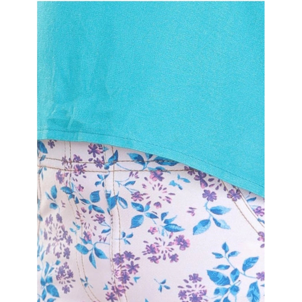 HamariDookan Girl's Cotton Floral Elasticated Jegging and Top Set (Turquoise Blue)