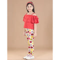 HamariDookan Girl's Cotton Floral Elasticated Jegging and Top Set (Red)