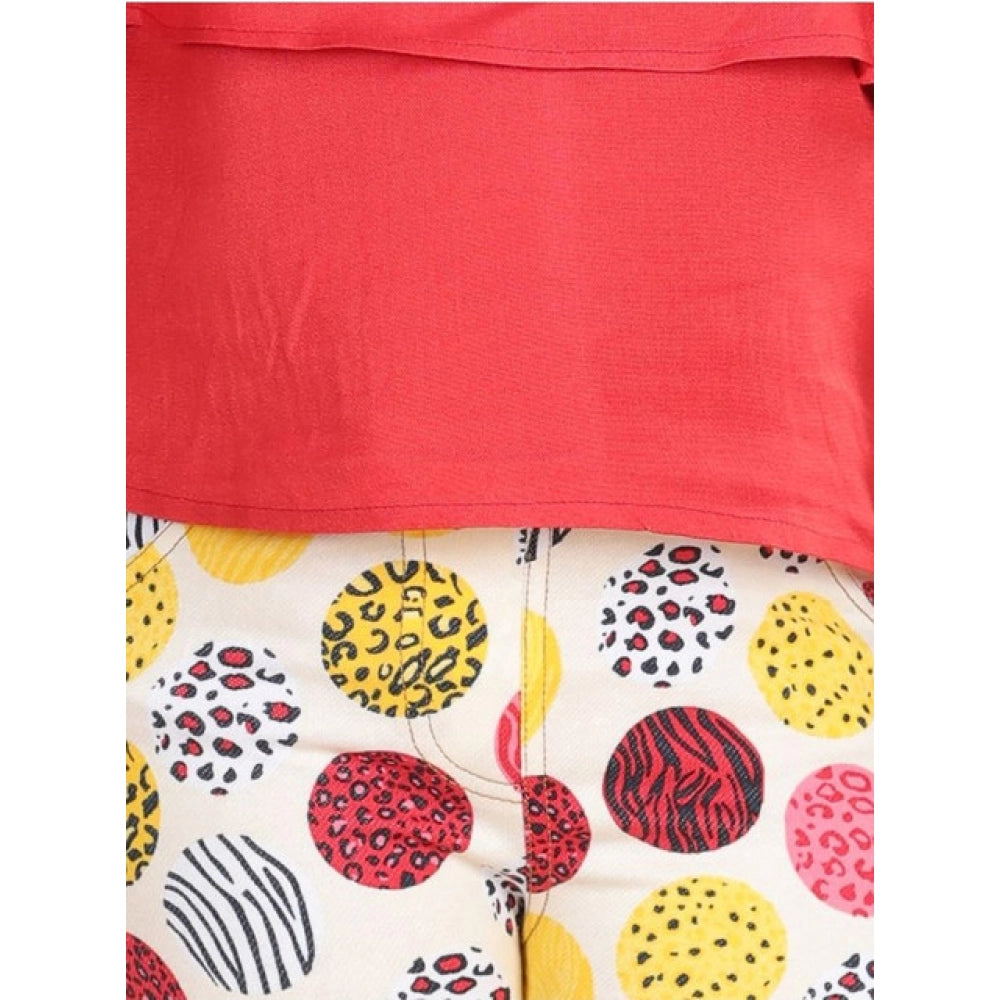 HamariDookan Girl's Cotton Floral Elasticated Jegging and Top Set (Red)