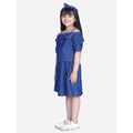 HamariDookan Girl's Denim Solid Cold Shoulder Top and Skirt Set (Navy Blue)