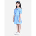 HamariDookan Girl's Denim Solid Cold Shoulder Top and Skirt Set (Light Blue)