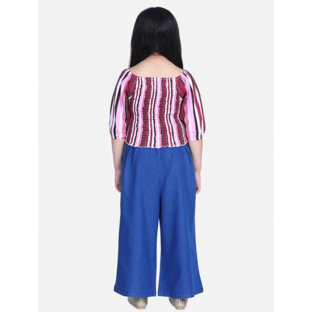 HamariDookan Girl's Rayon Solid Bell Sleeve Top with Culottes (Purple-Blue)