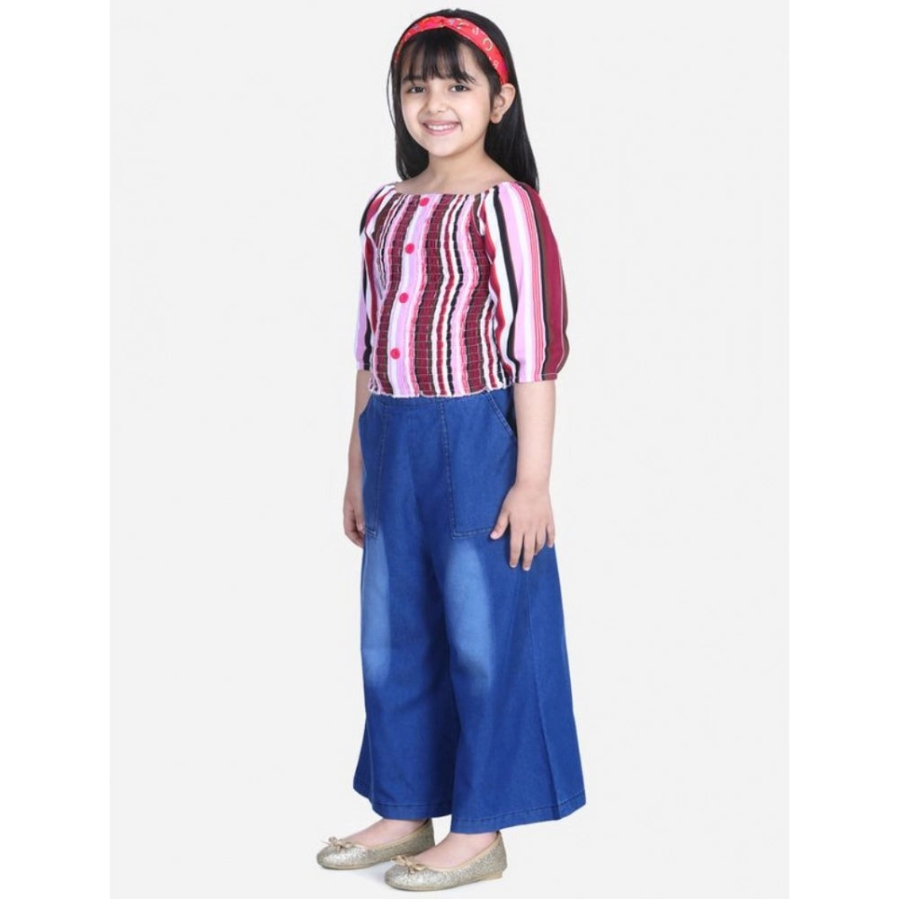 HamariDookan Girl's Rayon Solid Bell Sleeve Top with Culottes (Purple-Blue)