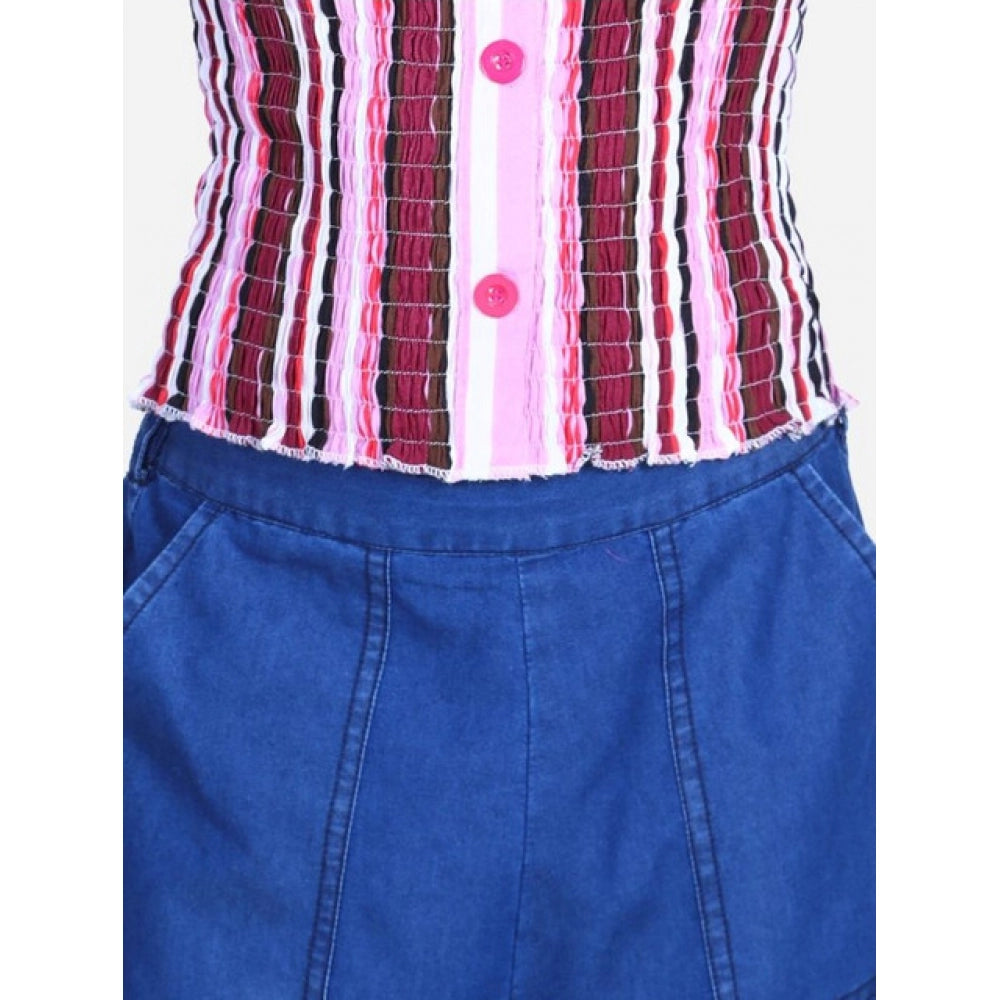 HamariDookan Girl's Rayon Solid Bell Sleeve Top with Culottes (Purple-Blue)