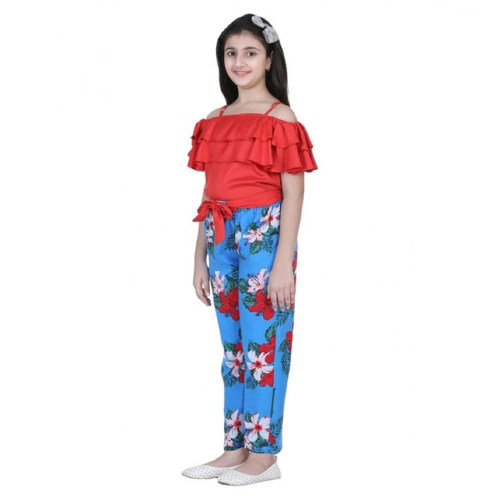 HamariDookan Girl's Rayon Floral Short Sleeve Top and Trouser Set (Multicolor)