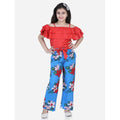 HamariDookan Girl's Rayon Floral Short Sleeve Top and Trouser Set (Multicolor)
