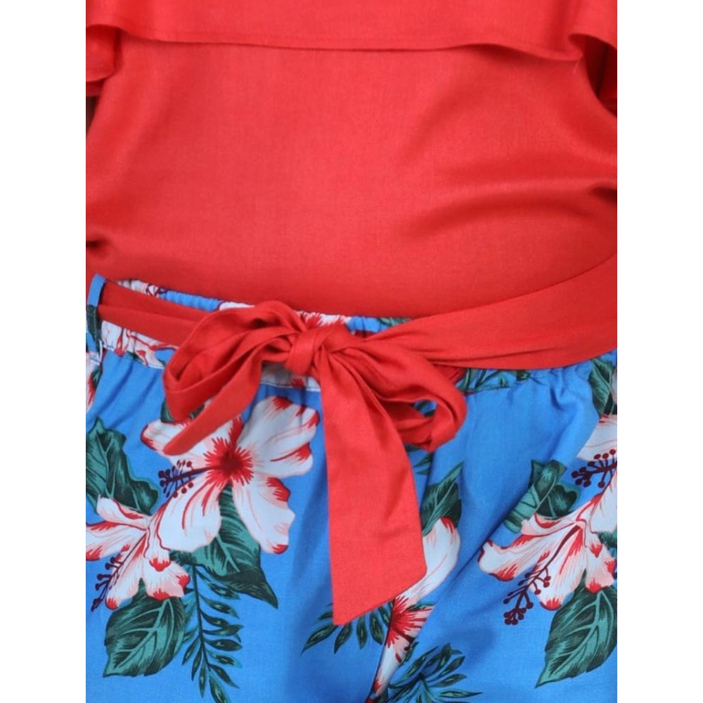 HamariDookan Girl's Rayon Floral Short Sleeve Top and Trouser Set (Multicolor)