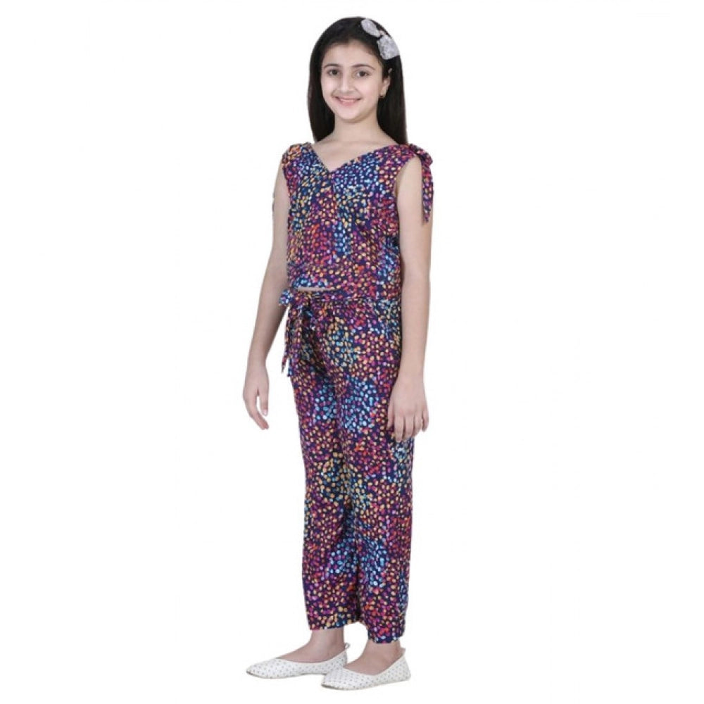 HamariDookan Girl's Polyester Crepe Floral Short Sleeve Set (Multicolor)